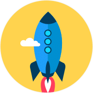 Rocket launching icon with yellow background to show growth