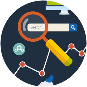 Digital Marketing icon of magnifying glass over Google search bar