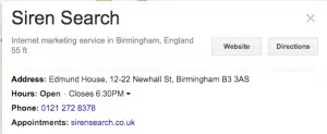 Screenshot of Google My Business