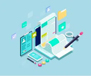 Computer with written content and large pencil