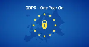 Europe map in blue with GDPR logo in yellow