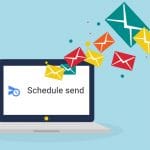 illustration of computer and scheduling email with colourful envelopes
