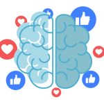Illustration of blue brain and social media icons