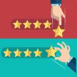 Negative and Positive reviews on red and green background