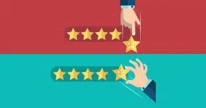 Negative and Positive reviews on red and green background