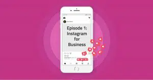 Mobile phone with Instagram for business and like icons, on pink background