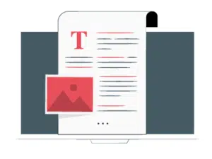 Laptop screen with blog page and text icon and image
