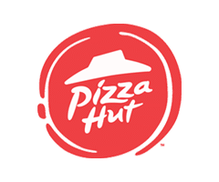 Pizza Hut logo in red and white writing