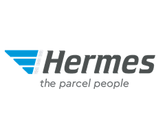 Hermes logo in grey with blue stripes