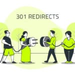 Vector of 4 people with large plug and 301 redirects text