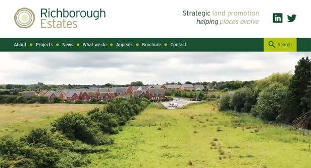 Screenshot of Richborough Estates website with green